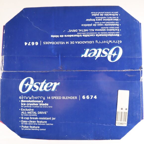 OSTER 6674 6 Cup Jar Pulse Ice Crusher Strawberry Red 450 Watt New in Box - Picture 5 of 6